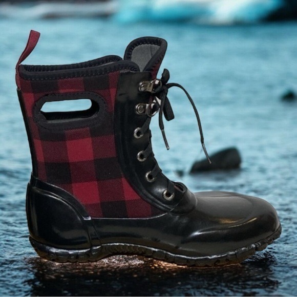 Bogs‎ Sidney Lace Up Plaid Waterproof Boots Kid's Girl's Youth SZ 2 (EUR 33) New - Picture 1 of 12
